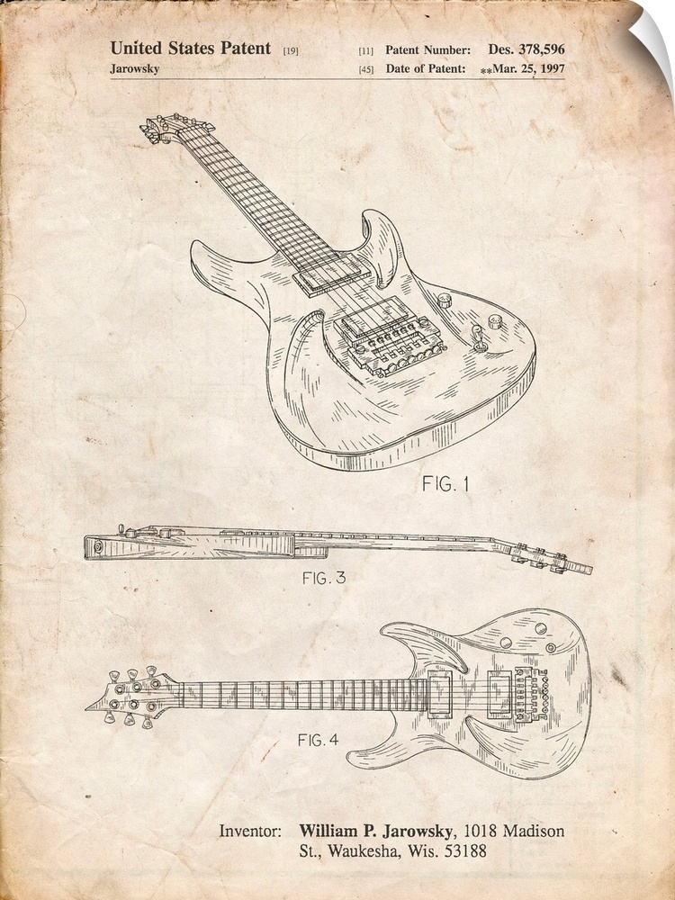 Vintage Parchment Ibanez Pro 540RBB Electric Guitar Patent Poster
