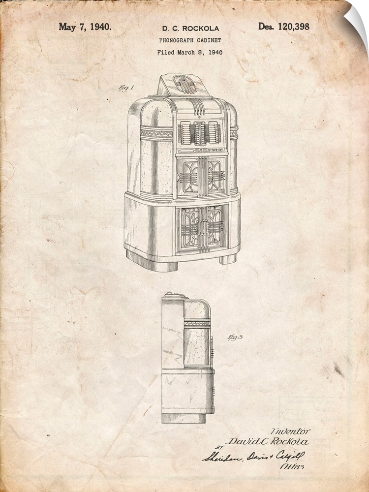 Vintage Parchment Jukebox Patent Poster