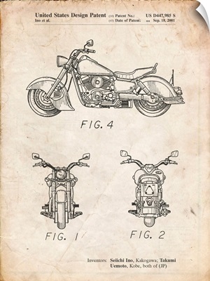 Vintage Parchment Kawasaki Motorcycle Patent Poster