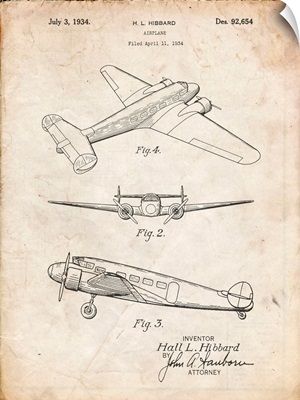 Vintage Parchment Lockheed Electra Airplane Patent Poster