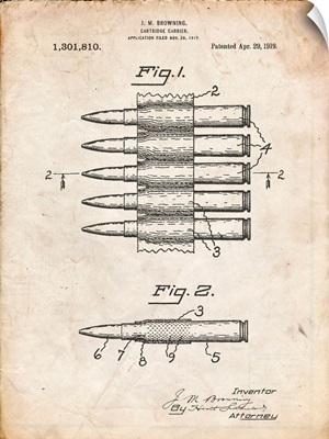Vintage Parchment Machine Gun Bullet Carrier Belt Patent Poster