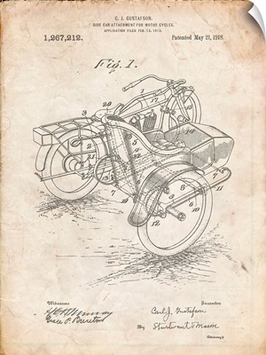 Vintage Parchment Motorcycle Sidecar 1918 Patent Poster