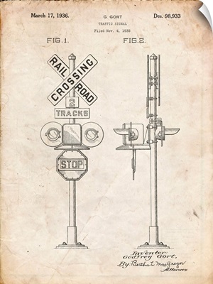 Vintage Parchment Railroad Crossing Signal Patent Poster