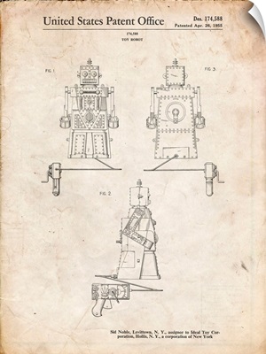 Vintage Parchment Robert The Robot 1955 Toy Robot Patent Poster