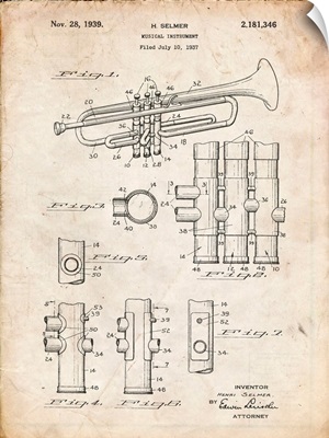 Vintage Parchment Selmer 1939 Trumpet Patent Poster