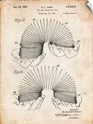Vintage Parchment Slinky Toy Patent Poster