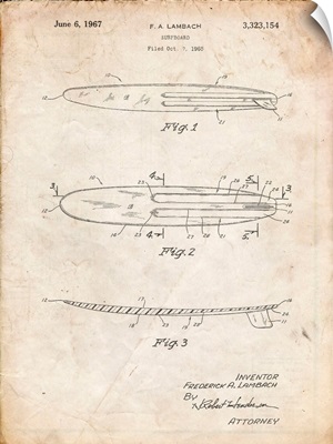 Vintage Parchment Surfboard 1965 Patent Poster