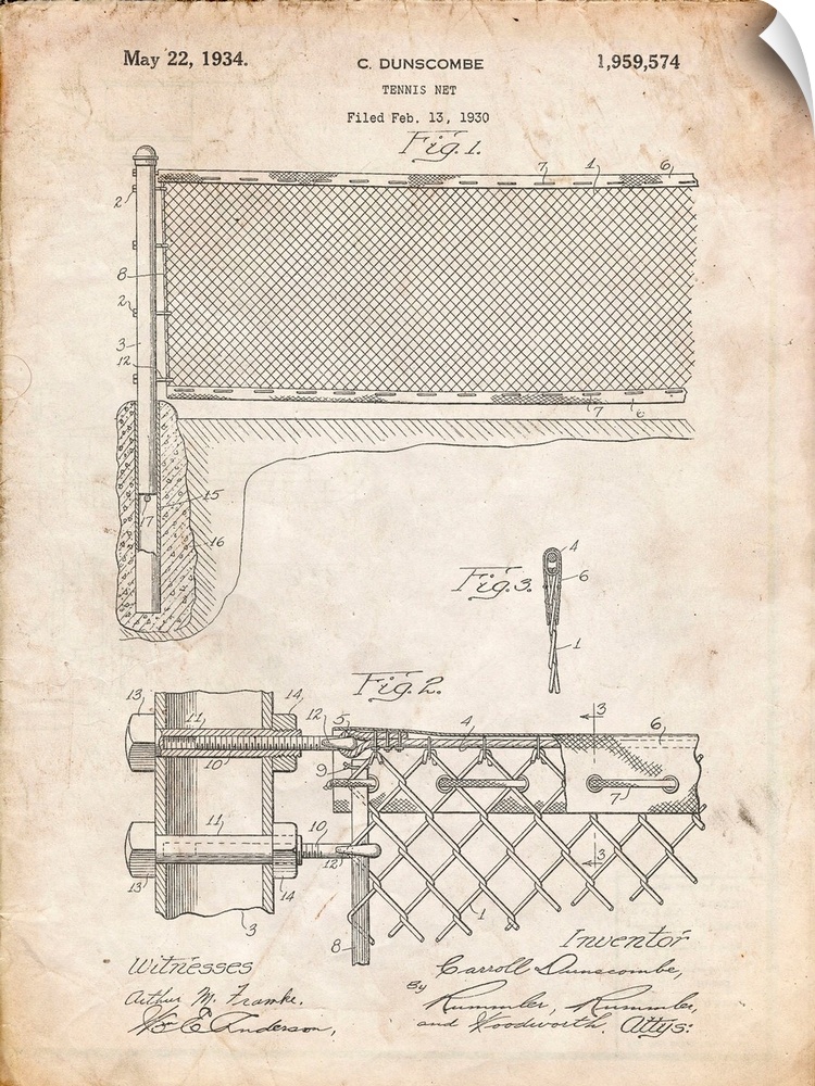 Vintage Parchment Tennis Net Patent Poster