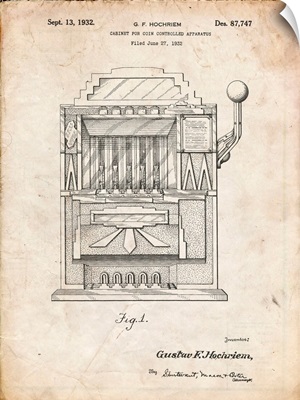 Vintage Parchment Vintage Slot Machine 1932 Patent Poster