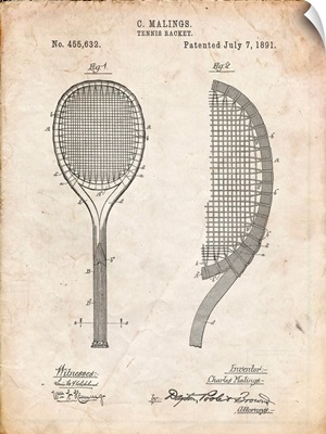 Vintage Parchment Vintage Tennis Racket 1891 Patent Poster