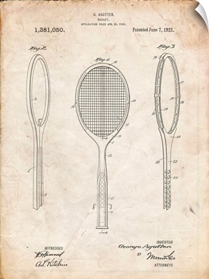 Vintage Parchment Vintage Tennis Racket Patent Poster