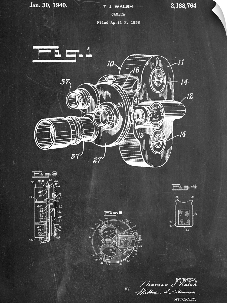 Black and white diagram showing the parts of Walsh's new film camera.