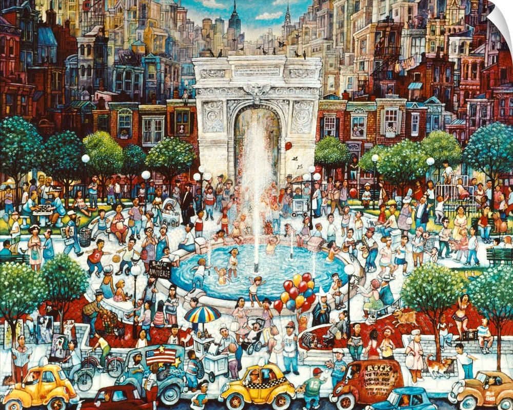 A painting of a bustling Washington Square.