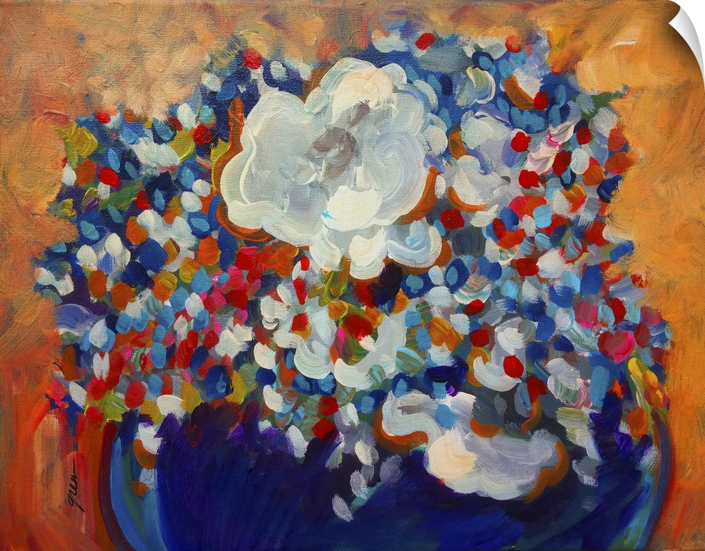 Contemporary painting of a bouquet of flowers.
