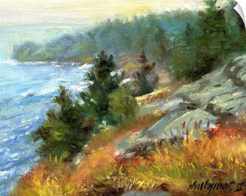 Contemporary painting of an idyllic coastal scene.