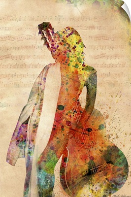 Woman with Guitar - watercolor