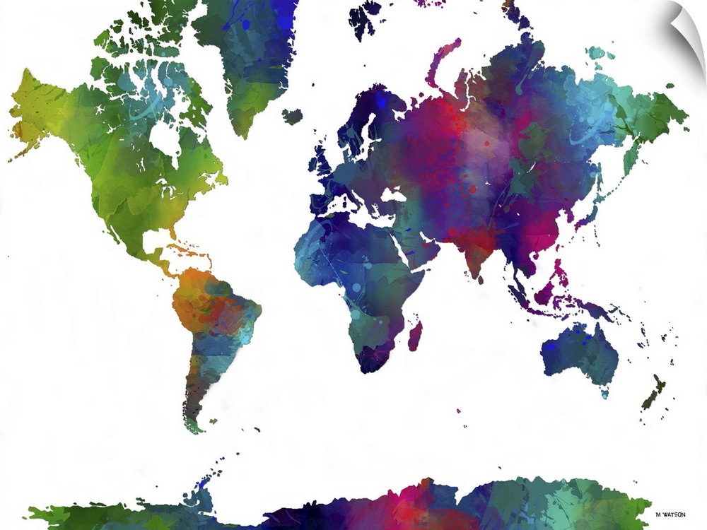 Contemporary colorful watercolor world map.