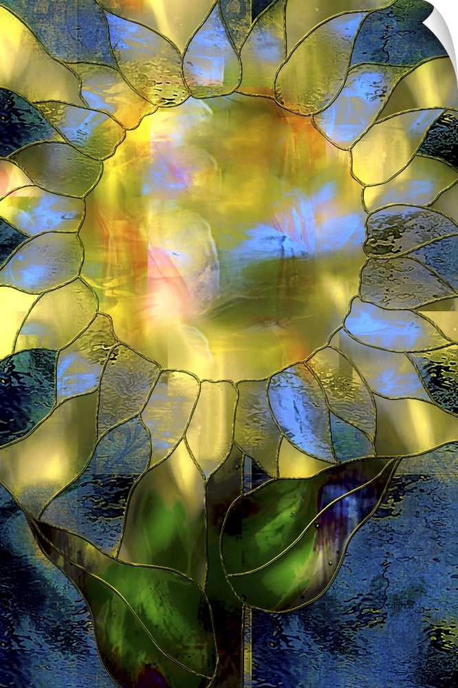 Yellow Sunflower, stained glass effect