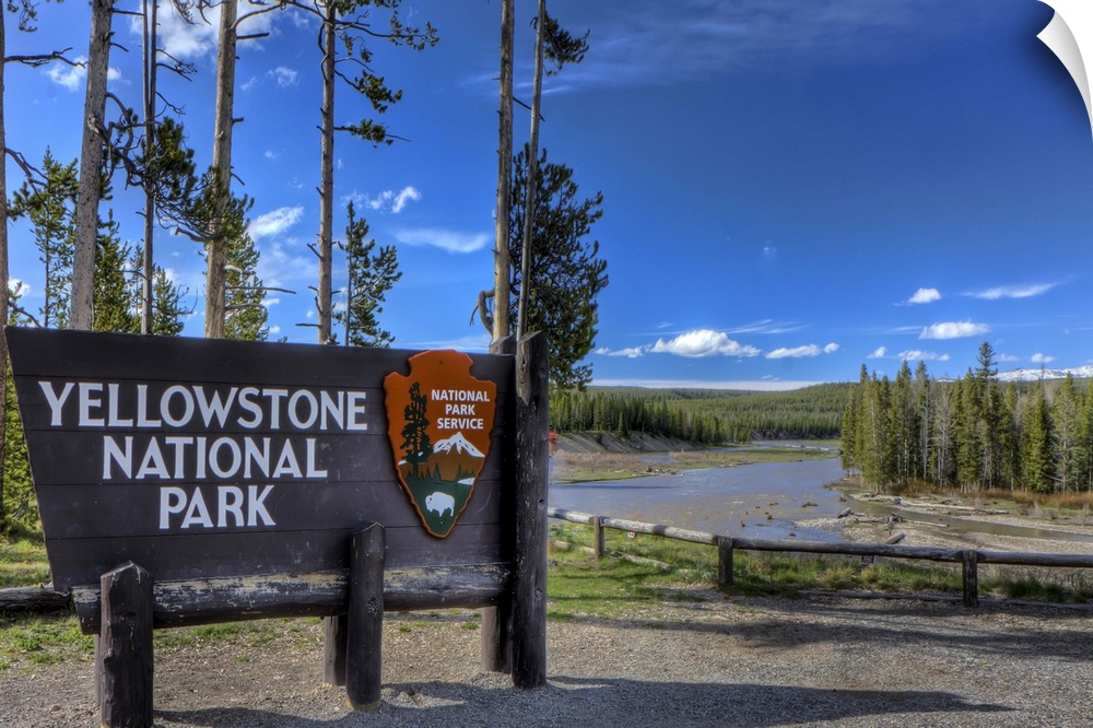 A photograph of the Yellowstone National  Park sign in Wyoming.