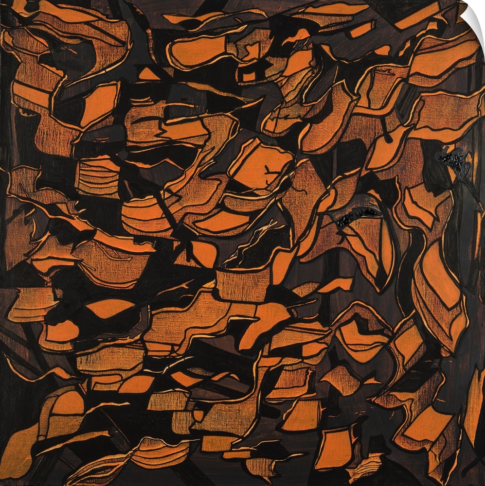 Painting on canvas of decorative mulch in contrasting earthy tones.