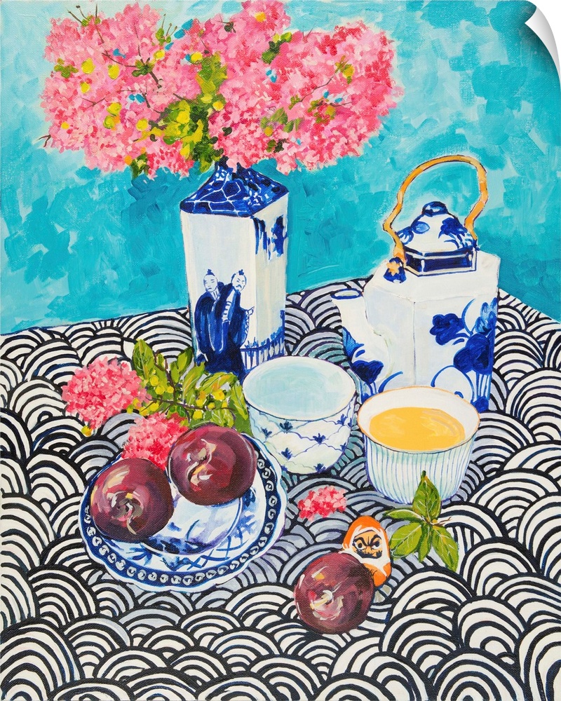 Inspired again to paint blue and white porcelain with lovely crepe myrtle flowers.
