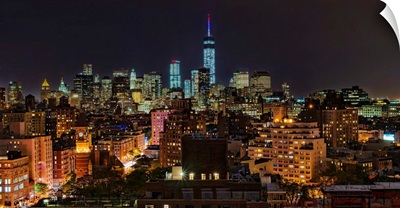 Lower Manhattan Panoramic View At Night