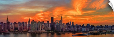 Manhattan Panoramic View On East River At Sunset