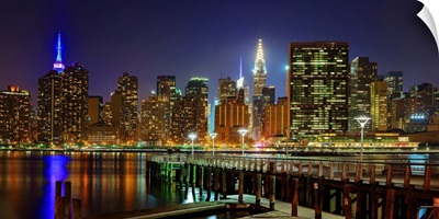 Manhattan Panoramic View With UN From Long Island City At Night