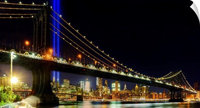Tribute In Light Panoramic View With Lower Manhattan And Brooklyn Bridge