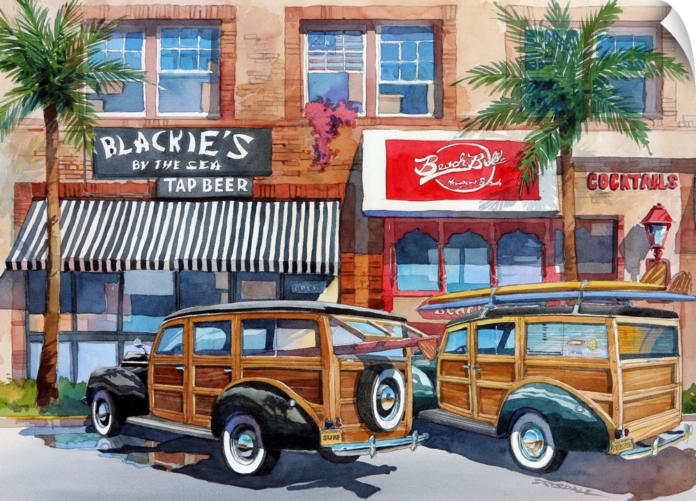 Watercolor painting of Blackies, located across from the pier in Newport Beach California, has been a popular watering hol...