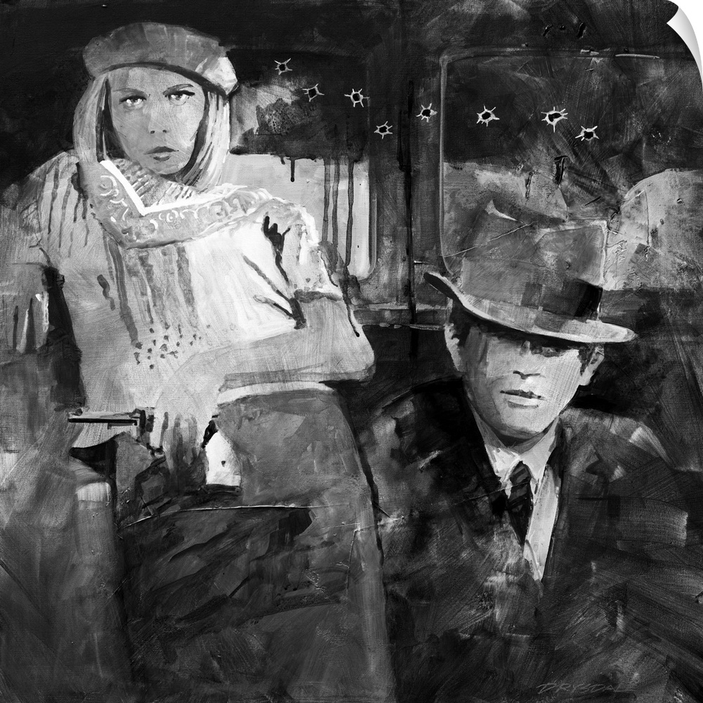 Black and white image of my Bonnie and Clyde on a square canvas.