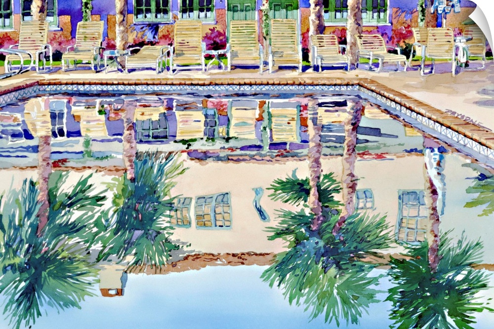 Watercolor painting of a reflection in a Palm Springs swimming pool