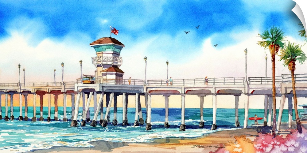 Watercolor of the Huntington Beach pier