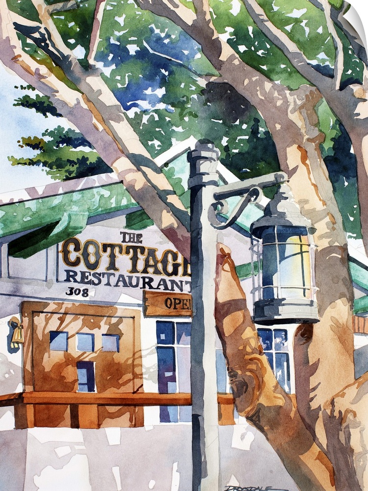 Watercolor of the Cottage Restaurant in Laguna Beach, CA
