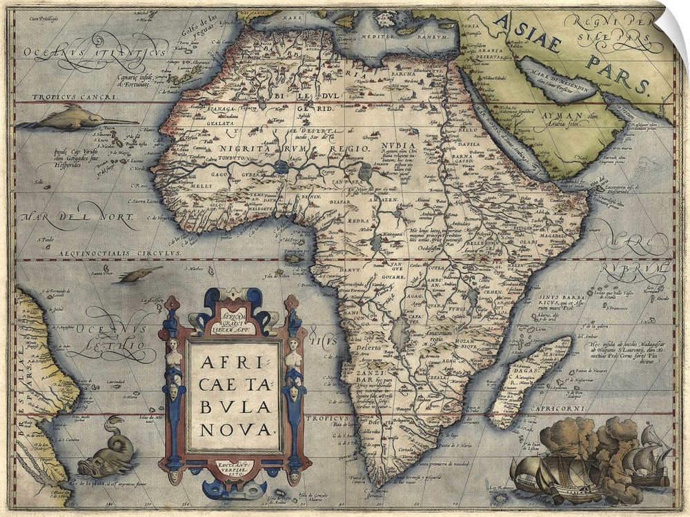 This large piece is a vintage map of Africa from the 16th century.
