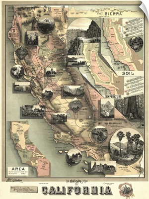 Antique Map of California, 1888
