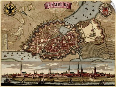 Antique Map of Hamburg, ca. 1702