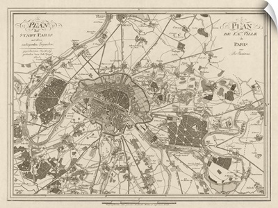 Antique Map of Paris, 1805