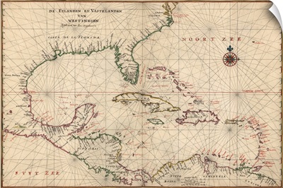 Antique Map of the Caribbean, ca. 1639