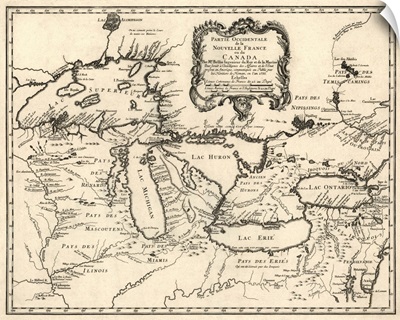 Antique Map of the Great Lakes and the Midwest US, 1755