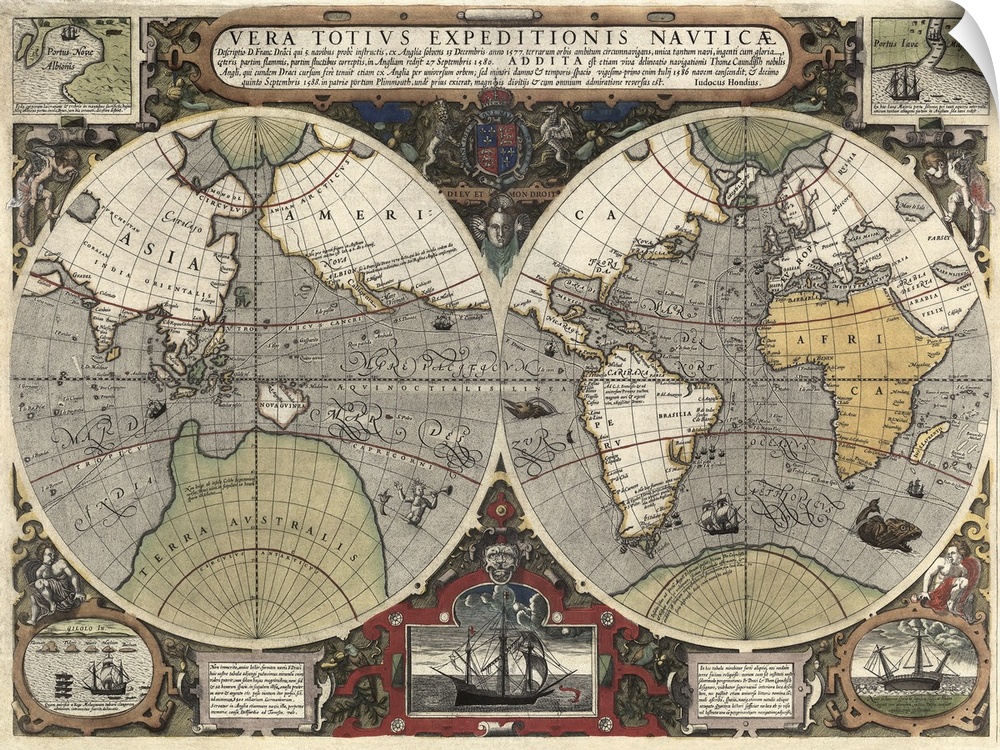 Shows the routes around the world of both Sir Francis Drake's voyage and that of Thomas Cavendish between 1586 and 1588.