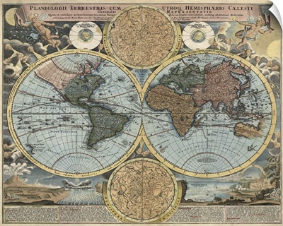 Antique Map of the World, ca. 1716