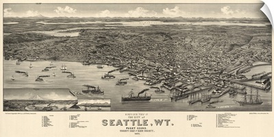 Bird's Eye View of the City of Seattle, W.T., Puget Sound, 1884