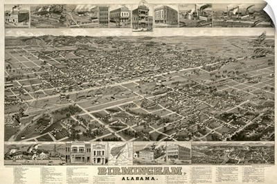 Vintage Birds Eye View Map of Birmingham, Alabama