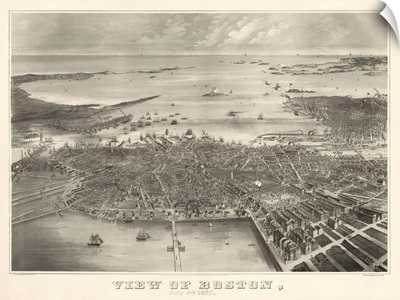 Vintage Birds Eye View Map of Boston, Massachusetts