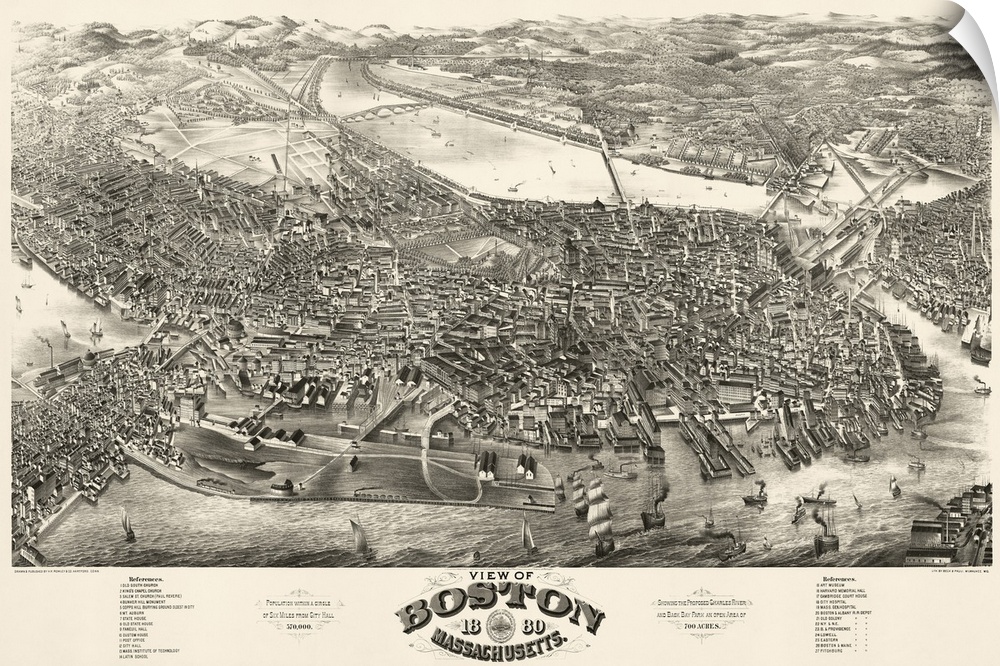 Antique map of an illustrated map of a major Northeast city.