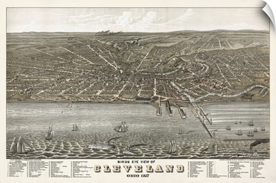 Vintage Birds Eye View Map of Cleveland, Ohio
