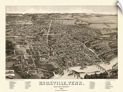 Vintage Birds Eye View Map of Knoxville, Tennessee
