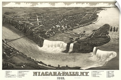 Vintage Birds Eye View Map of Niagara Falls, New York