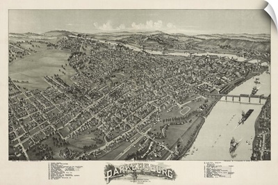 Vintage Birds Eye View Map of Parkersburg, West Virginia